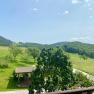 Ferienwohnungen Riedl, © Wiener Alpen Landschaft mit grünen Hügeln, Bäumen und einem Unterstand.